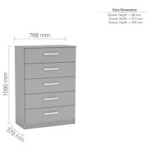 Lynn High Gloss Chest Of 5 Drawers In Grey