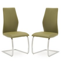 Bernie Olive Leather Dining Chairs With Chrome Frame In Pair