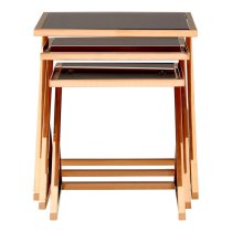 Orion Black Glass Top Nest Of 3 Tables With Rose Gold Frame