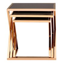 Orion Black Glass Top Nest Of 3 Tables With Rose Gold Frame