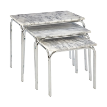 Electra Marble Effect Nest Of 3 Tables In White And Chrome