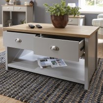 Loftus Wooden Coffee Table Rectangular In Grey With 2 Drawers