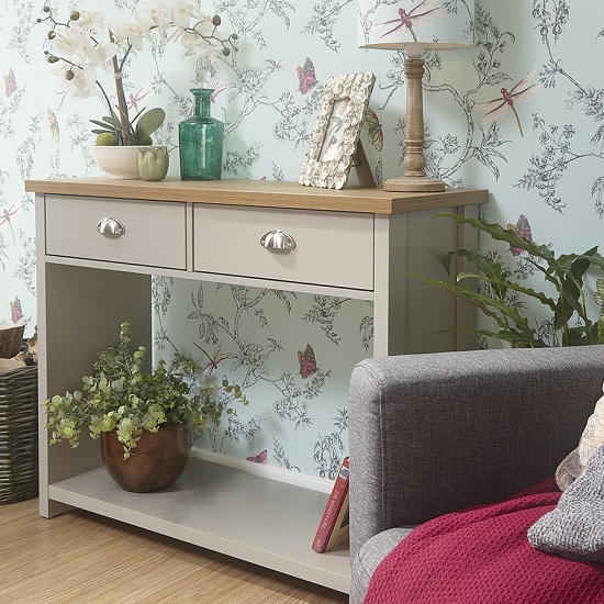 Loftus Wooden Console Table In Grey With 2 Drawers