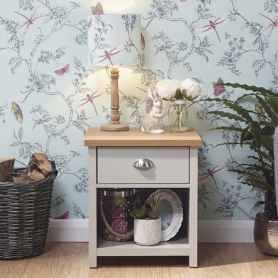 Loftus Wooden Lamp Table In Grey With 1 Drawer And Shelf