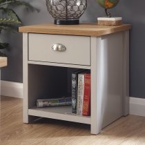 Loftus Wooden Lamp Table In Grey With 1 Drawer And Shelf