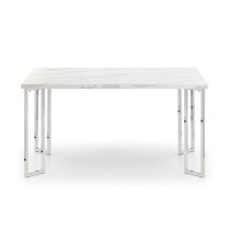 Pamuel Marble Effect Dining Table In White And Steel Frame