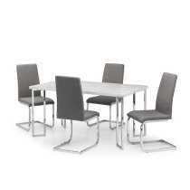 Pamuel White Marble Effect Dining Table With 4 Roma Grey Chairs