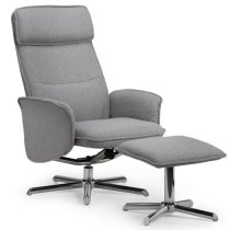 Acsah Fabric Recliner Chair With Foot Stool In Grey Linen