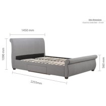 Lannister Fabric Double Bed With 2 Drawers In Grey