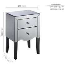 Polearm Mirrored Bedside Cabinet With 2 Drawers In Silver