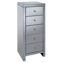 Saville Mirrored Chest Of 5 Drawers Narrow In Silver