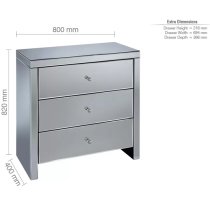 Saville Mirrored Chest Of 3 Drawers In Silver