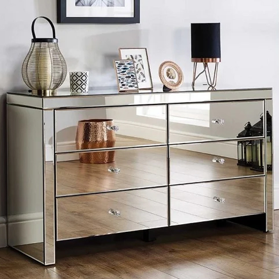 Saville Mirrored Chest Of 6 Drawers In Silver