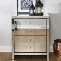 Saville Mirrored Chest Of 4 Drawers In Silver