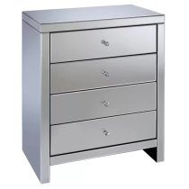 Saville Mirrored Chest Of 4 Drawers In Silver