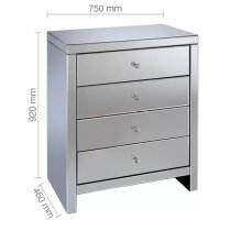 Saville Mirrored Chest Of 4 Drawers In Silver