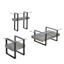 Triton Glass Coffee Table With Light Concrete And Black Metal