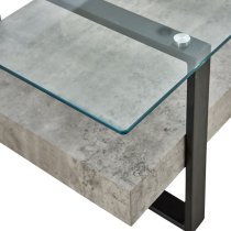 Triton Glass Coffee Table With Light Concrete And Black Metal