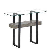 Triton Glass Console Table With Light Concrete And Black Metal