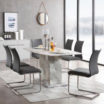 Nouvaro Marble Top Dining Table In Grey Paper With 4 Chairs