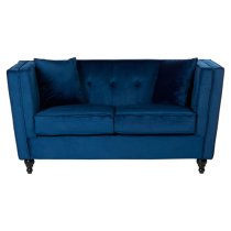 Hannah Upholstered Velvet 2 Seater Sofa In Navy Blue