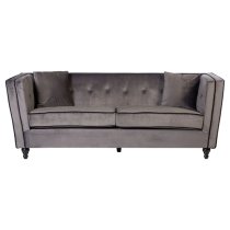 Hannah Upholstered Velvet 3 Seater Sofa In Grey