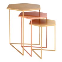 Casa Hexagonal Metal Nest Of 3 Tables In Gold And Bronze