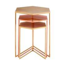 Casa Hexagonal Metal Nest Of 3 Tables In Gold And Bronze