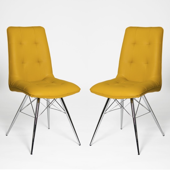 Epson Dining Chair In Ochre Pu With Chrome Legs In A Pair