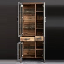 Merano Wooden Display Cabinet In Old Wood With LED Lighting