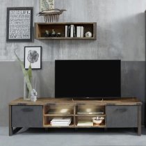 Merano Wooden TV Stand Wide In Old Wood With Matera Grey And LED