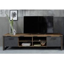 Merano Wooden TV Stand Wide In Old Wood With Matera Grey And LED