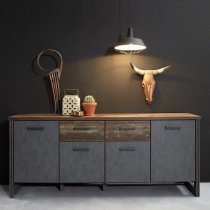 Merano Wooden Sideboard In Old Wood And Matera Grey With 4 Doors