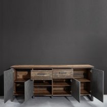 Merano Wooden Sideboard In Old Wood And Matera Grey With 4 Doors