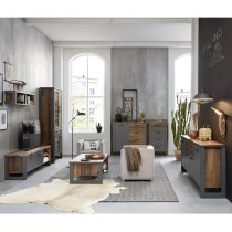 Merano Wooden Sideboard In Old Wood And Matera Grey With 4 Doors