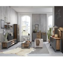 Merano Wooden Sideboard In Old Wood And Matera Grey With 4 Doors