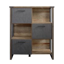 Merano Wooden Shelving Unit In Old Wood And Matera Grey And LED