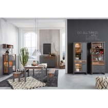 Merano Wooden Shelving Unit In Old Wood And Matera Grey And LED