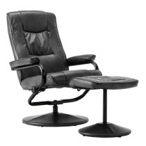 Memphian Faux Leather Swivel Chair And Footstool In Black