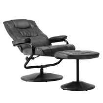 Memphian Faux Leather Swivel Chair And Footstool In Black