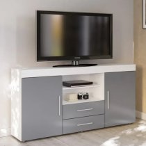 Edged High Gloss TV Sideboard In Grey And White