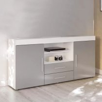 Edged High Gloss TV Sideboard In Grey And White