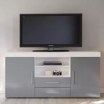 Edged High Gloss TV Sideboard In Grey And White