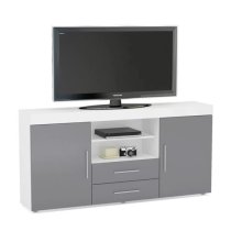 Edged High Gloss TV Sideboard In Grey And White