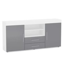 Edged High Gloss TV Sideboard In Grey And White