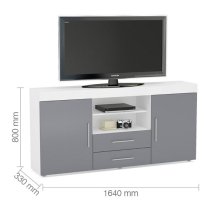 Edged High Gloss TV Sideboard In Grey And White