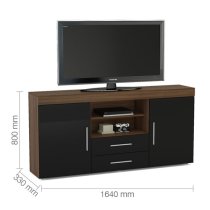 Edged Wooden TV Sideboard In Walnut And Black High Gloss