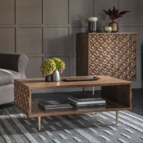 Gaffney Acacia Wood Sideboard With 2 Doors In Brown And Gold