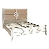 Antibes Mirrored Glass Wooden King Size Bed In Antique Silver