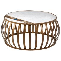 Arenza Round White Marble Coffee Table With Gold Frame